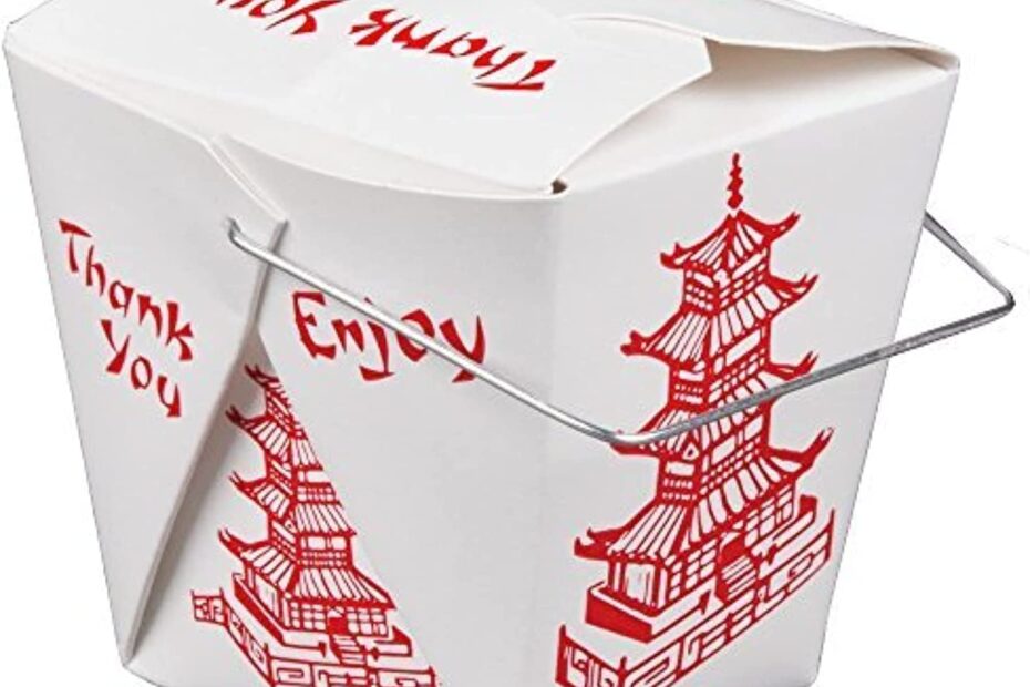 red and white chinese takeout box
