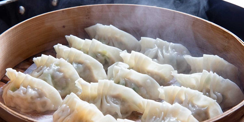 dumplings in a bamboo steamer