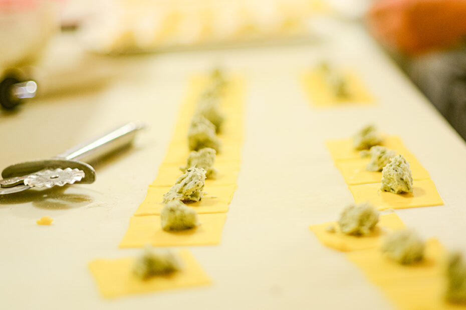fresh tortellini on a cooking table