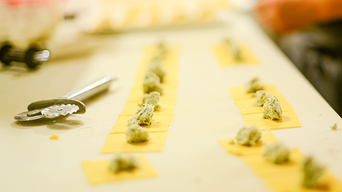 fresh tortellini on a cooking table